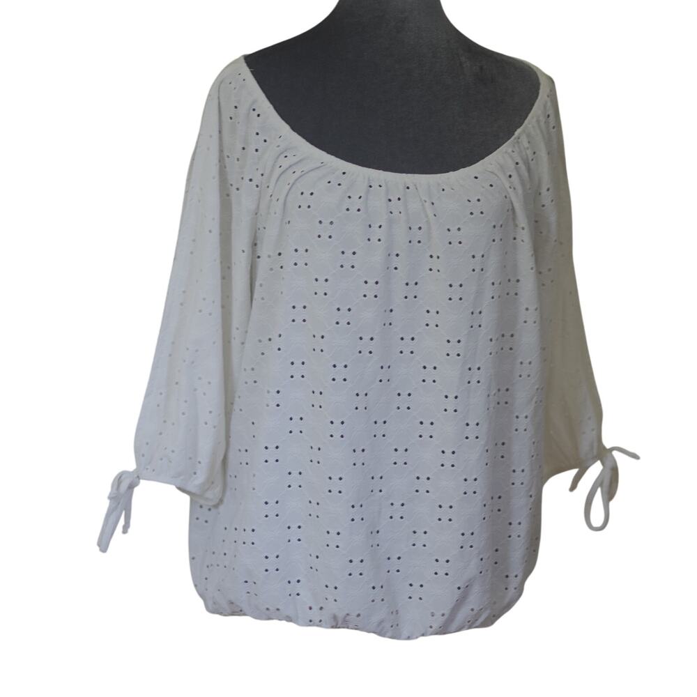 Perseption Concept White Eyelet Cold Shoulder Top XL Boho Cottagecore